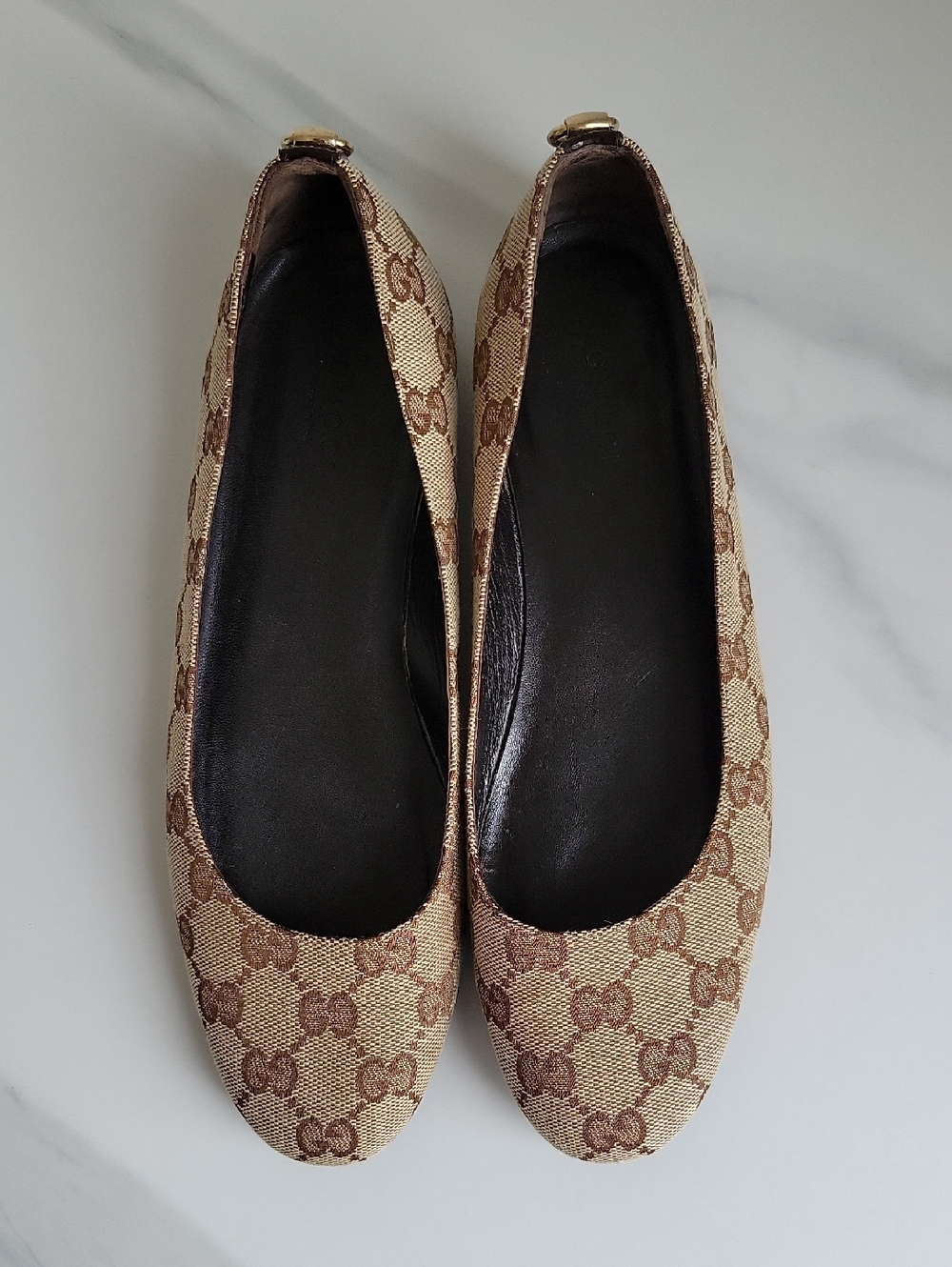 Gucci Beige & Brown GG Canvas Ballet Flats